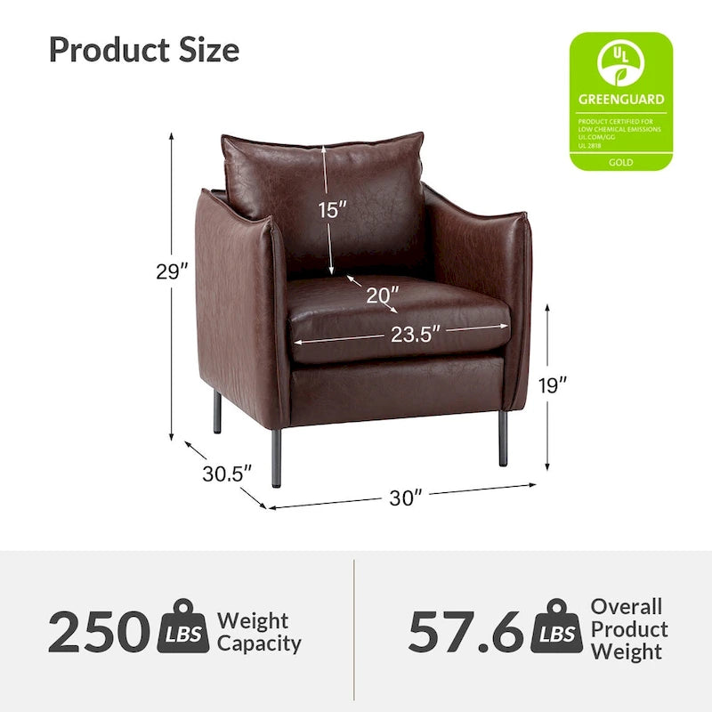 Fauteuil d'appoint Jaime en cuir végétalien moderne avec coussin amovible