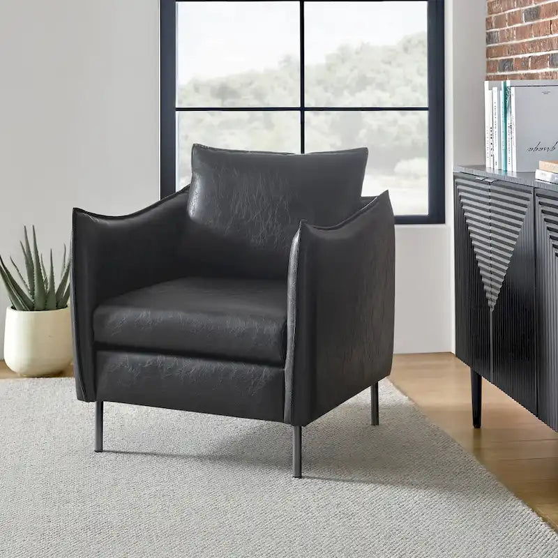 Fauteuil d'appoint Jaime en cuir végétalien moderne avec coussin amovible