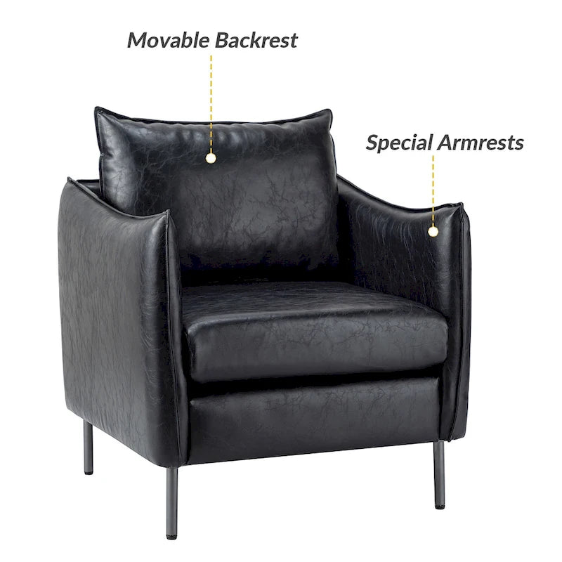 Fauteuil d'appoint Jaime en cuir végétalien moderne avec coussin amovible