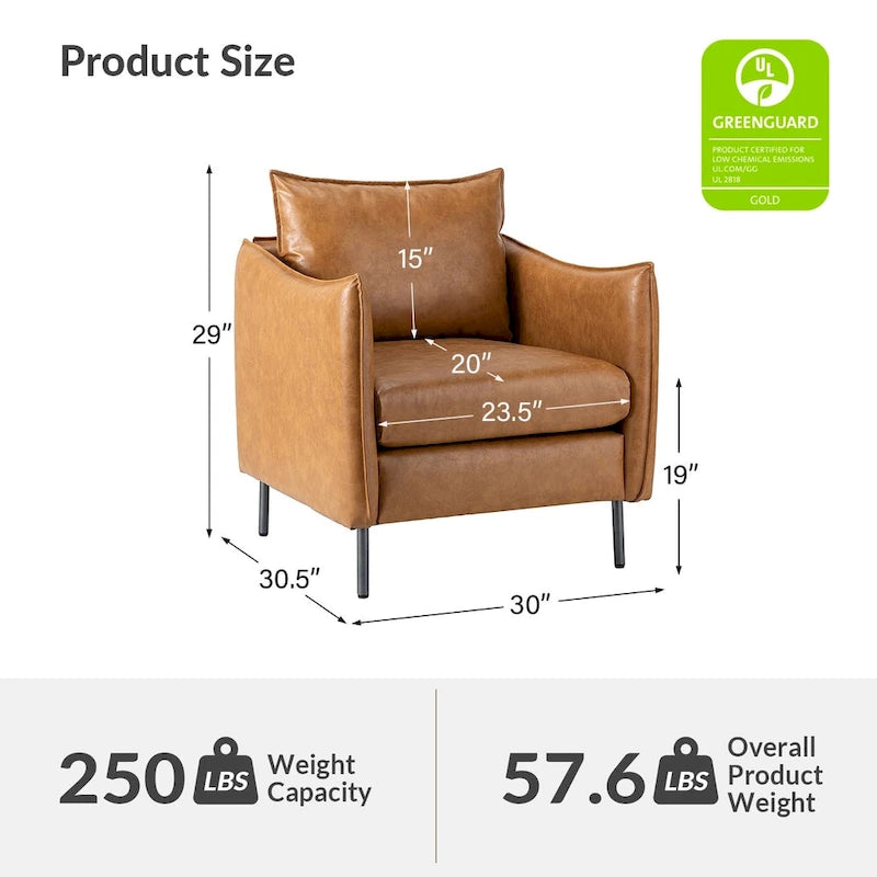 Fauteuil d'appoint Jaime en cuir végétalien moderne avec coussin amovible