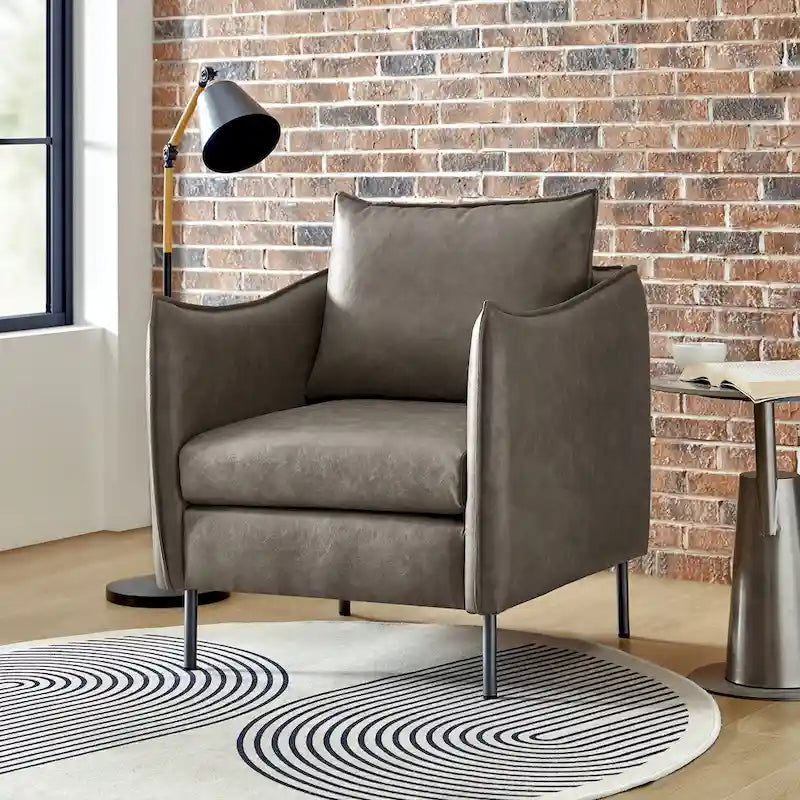Fauteuil d'appoint Jaime en cuir végétalien moderne avec coussin amovible