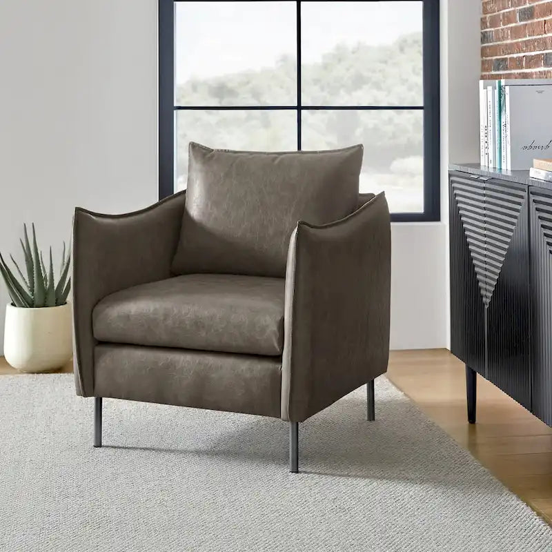 Fauteuil d'appoint Jaime en cuir végétalien moderne avec coussin amovible