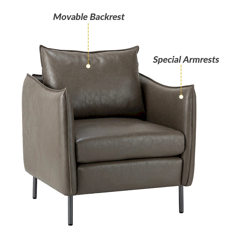 Fauteuil d'appoint Jaime en cuir végétalien moderne avec coussin amovible