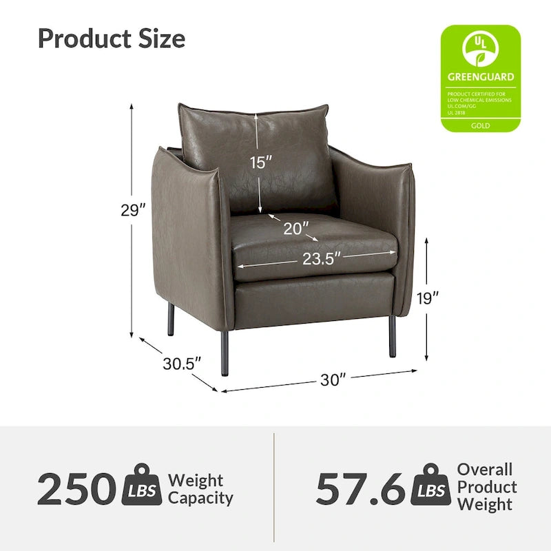 Fauteuil d'appoint Jaime en cuir végétalien moderne avec coussin amovible