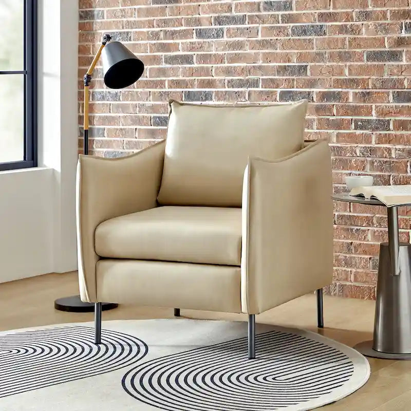 Fauteuil d'appoint Jaime en cuir végétalien moderne avec coussin amovible