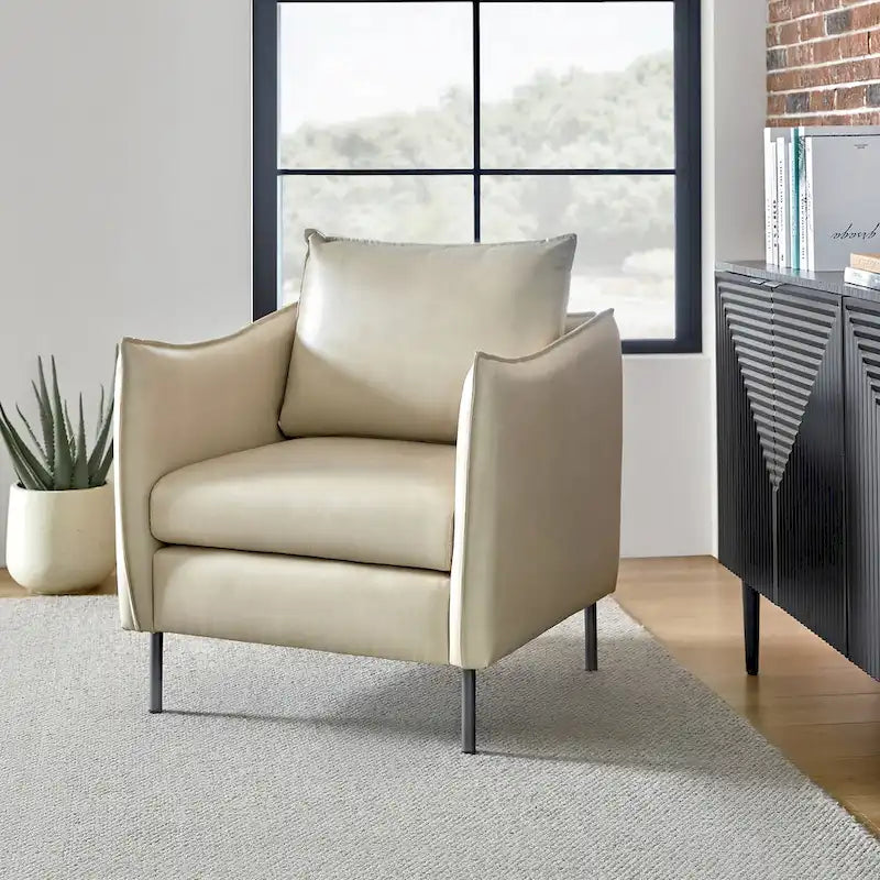 Fauteuil d'appoint Jaime en cuir végétalien moderne avec coussin amovible