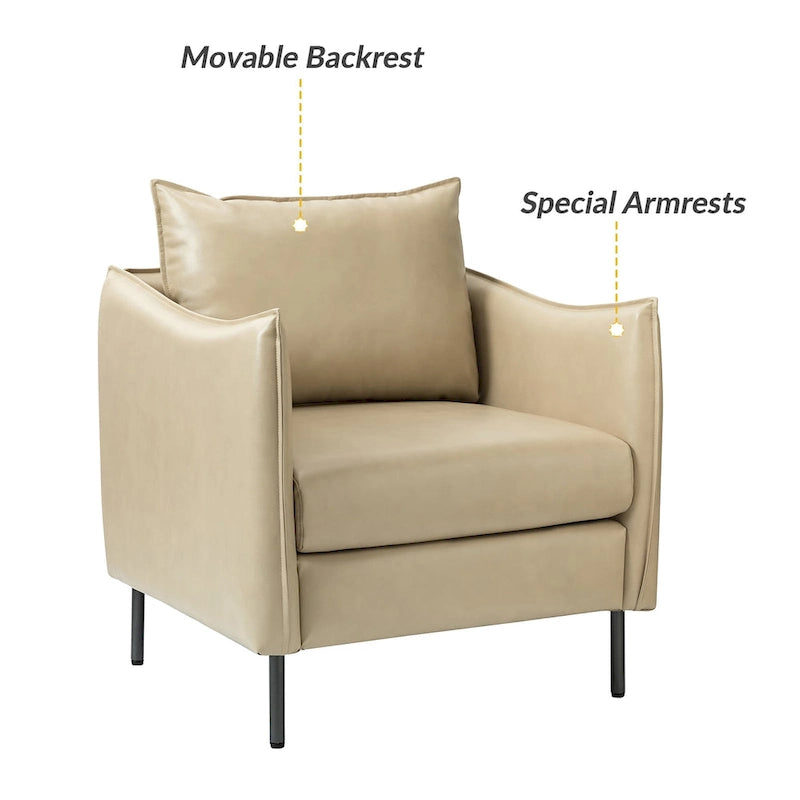 Fauteuil d'appoint Jaime en cuir végétalien moderne avec coussin amovible