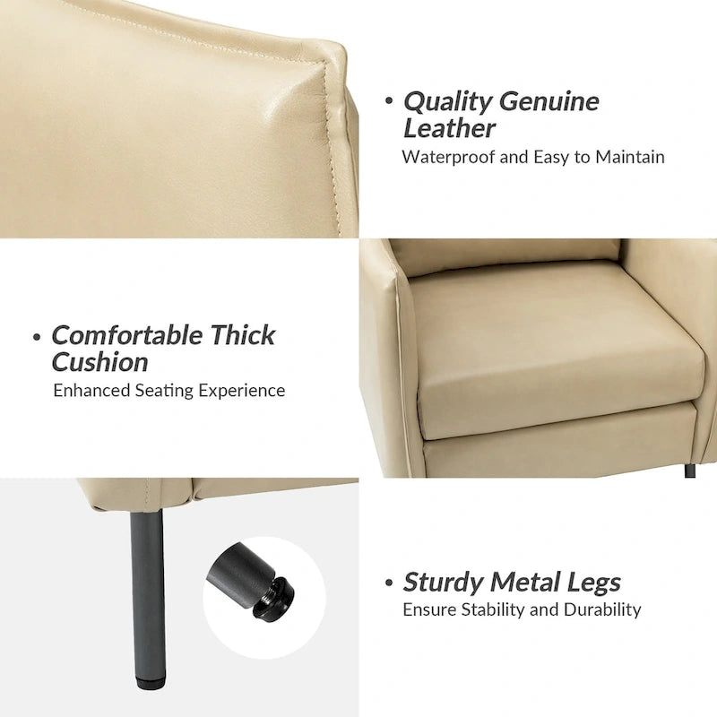 Fauteuil d'appoint Jaime en cuir végétalien moderne avec coussin amovible