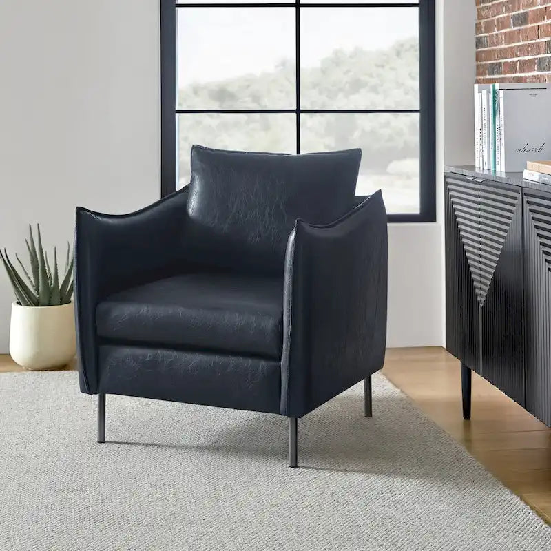 Fauteuil d'appoint Jaime en cuir végétalien moderne avec coussin amovible