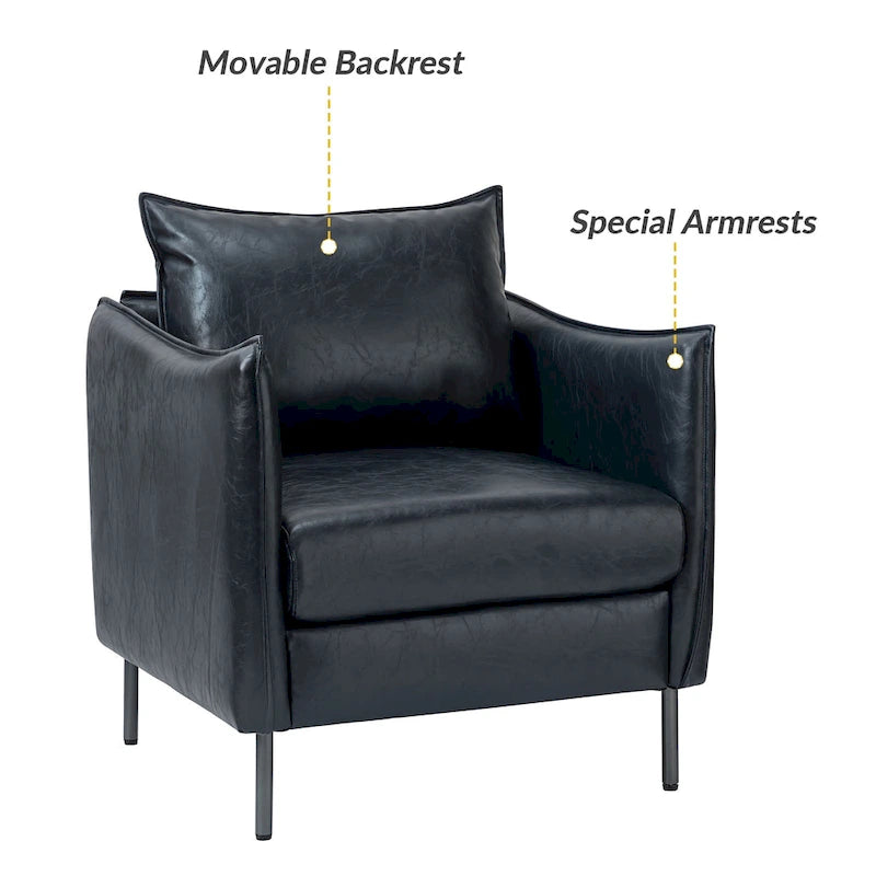 Fauteuil d'appoint Jaime en cuir végétalien moderne avec coussin amovible