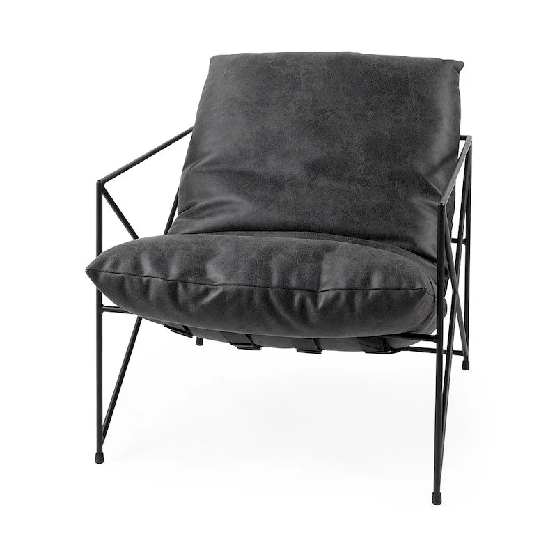 Fauteuil d'appoint Leonidas en similicuir noir avec cadre en métal noir