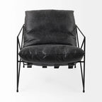 Fauteuil d'appoint Leonidas en similicuir noir avec cadre en métal noir