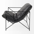 Fauteuil d'appoint Leonidas en similicuir noir avec cadre en métal noir