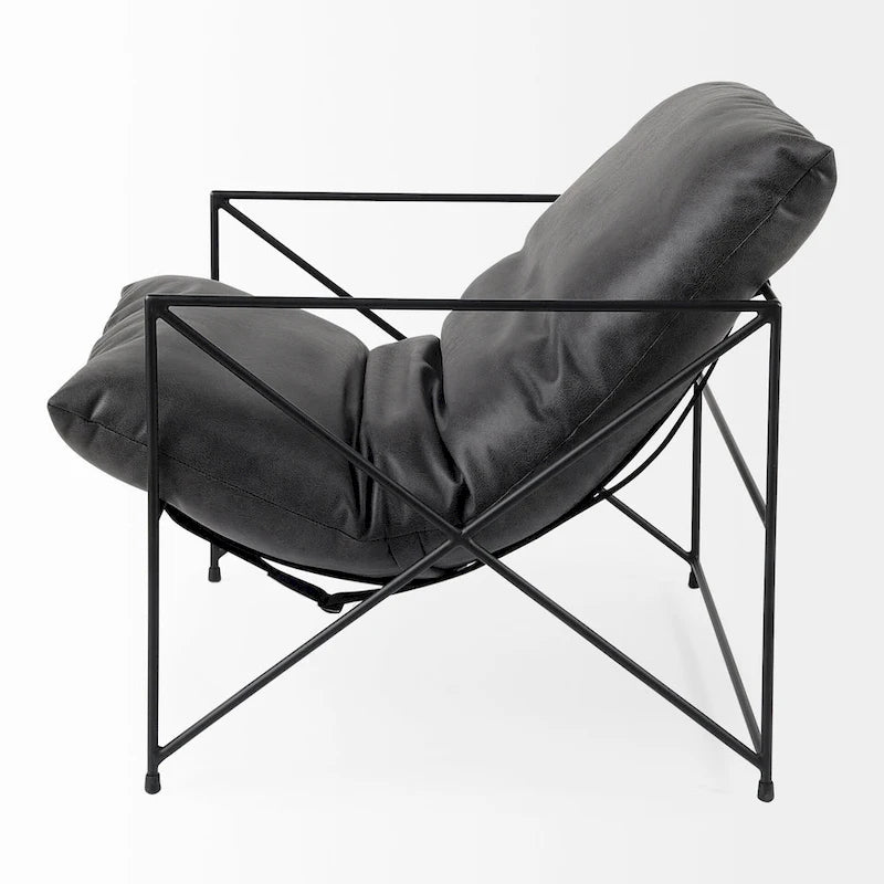 Fauteuil d'appoint Leonidas en similicuir noir avec cadre en métal noir
