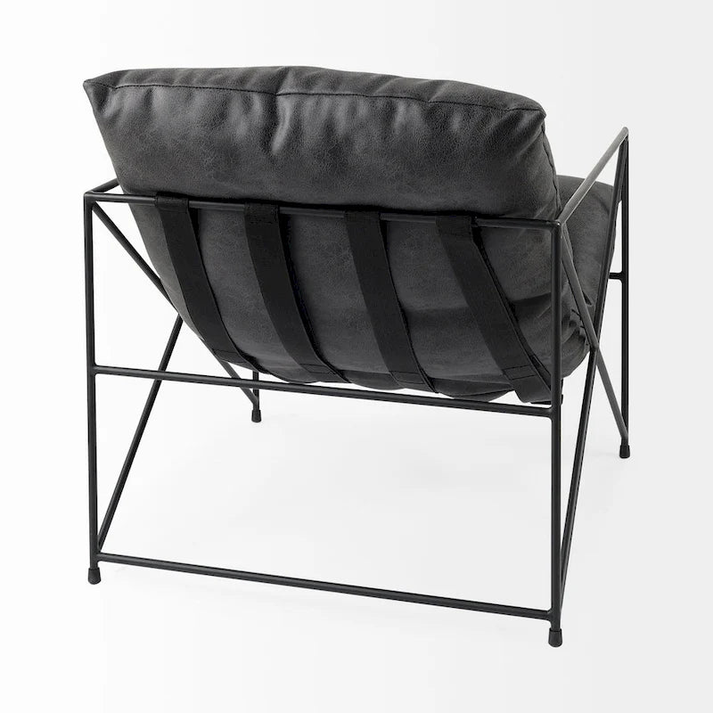 Fauteuil d'appoint Leonidas en similicuir noir avec cadre en métal noir