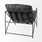 Fauteuil d'appoint Leonidas en similicuir noir avec cadre en métal noir