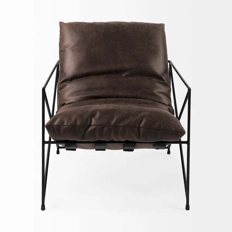 Fauteuil d'appoint Leonidas en similicuir noir avec cadre en métal noir