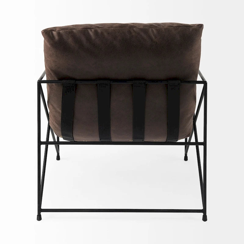 Fauteuil d'appoint Leonidas en similicuir noir avec cadre en métal noir