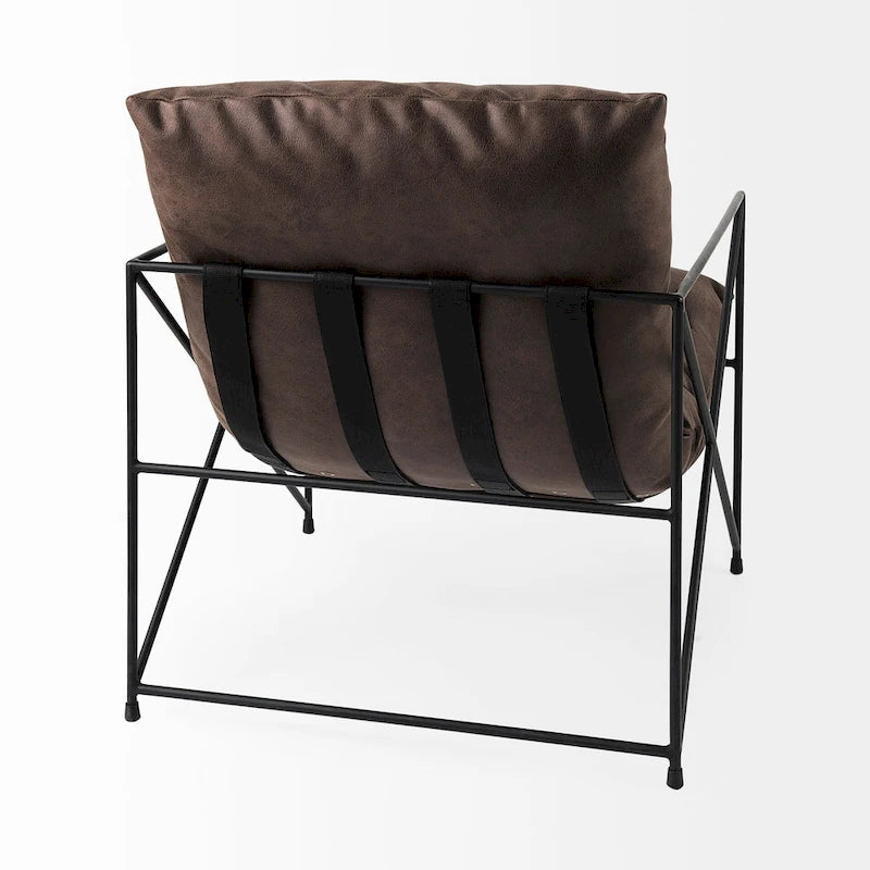 Fauteuil d'appoint Leonidas en similicuir noir avec cadre en métal noir