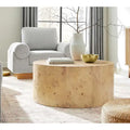 Table basse ronde Penrod en loupe de bois de style mid-century