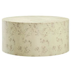 Table basse ronde Penrod en loupe de bois de style mid-century