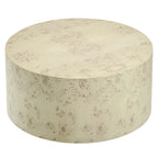 Table basse ronde Penrod en loupe de bois de style mid-century