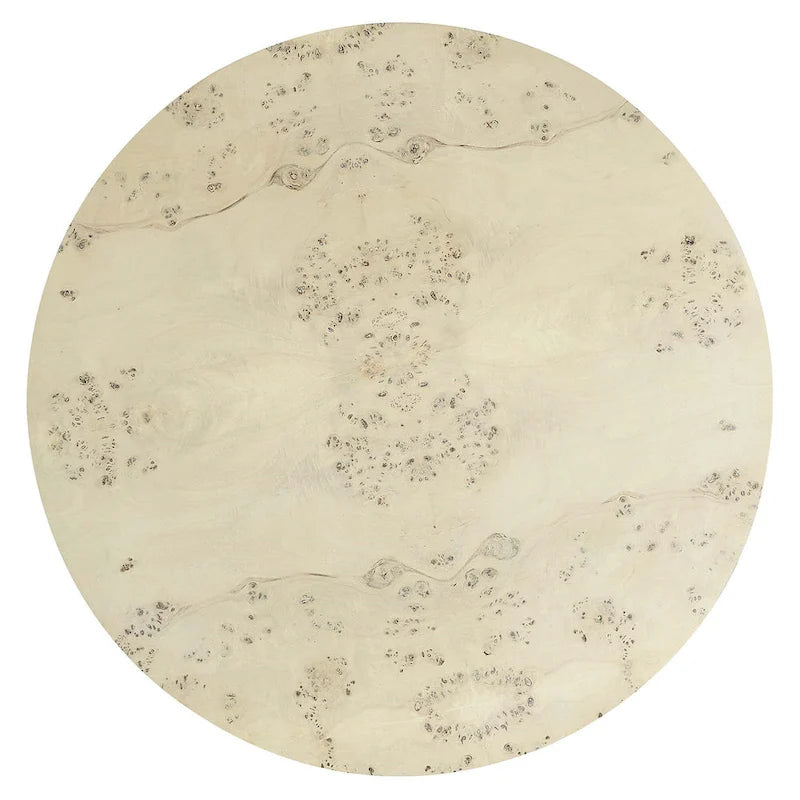 Table basse ronde Penrod en loupe de bois de style mid-century