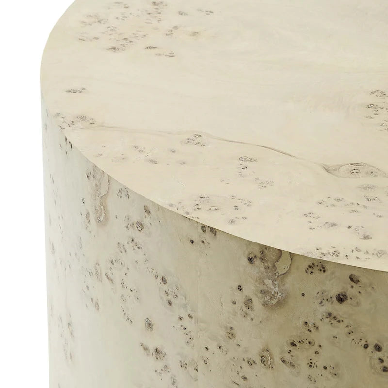 Table basse ronde Penrod en loupe de bois de style mid-century