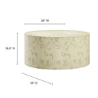 Table basse ronde Penrod en loupe de bois de style mid-century