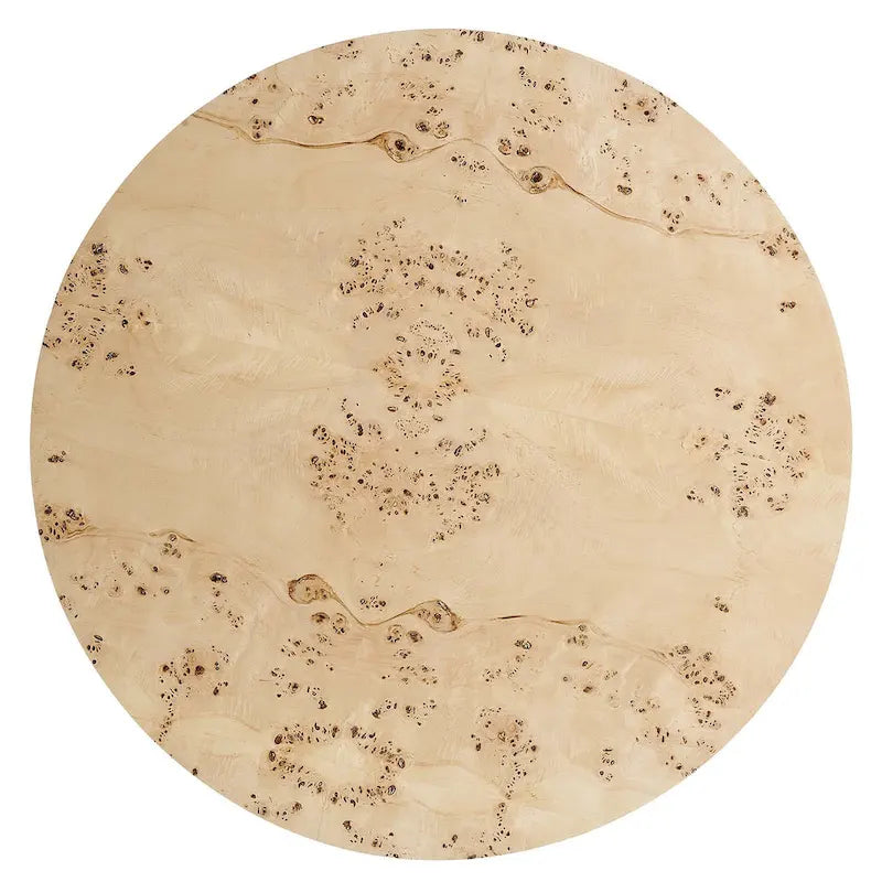 Table basse ronde Penrod en loupe de bois de style mid-century