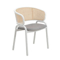 Chaise d'appoint Ervilla moderne et élégante avec dossier en rotin et pieds en acier blanc pour salle à manger et cuisine