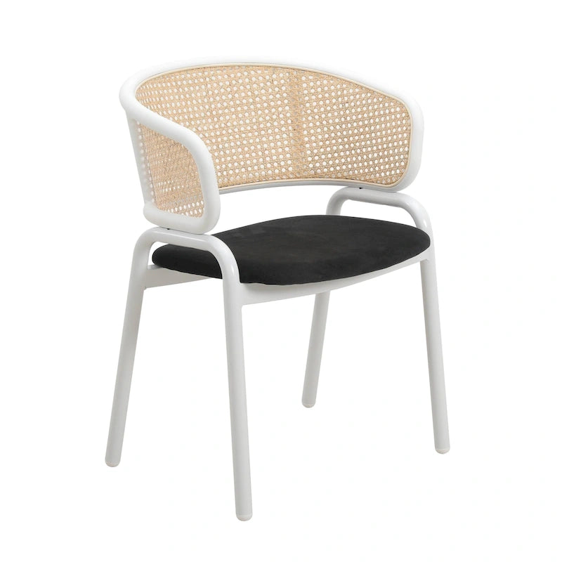 Chaise d'appoint Ervilla moderne et élégante avec dossier en rotin et pieds en acier blanc pour salle à manger et cuisine