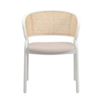 Chaise d'appoint Ervilla moderne et élégante avec dossier en rotin et pieds en acier blanc pour salle à manger et cuisine