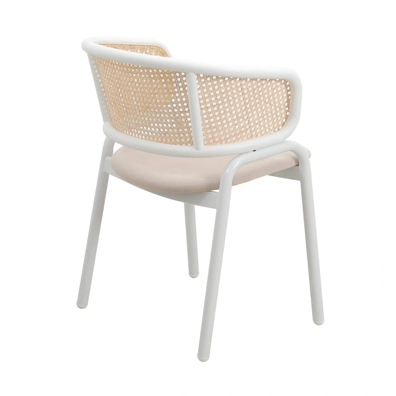Chaise d'appoint Ervilla moderne et élégante avec dossier en rotin et pieds en acier blanc pour salle à manger et cuisine
