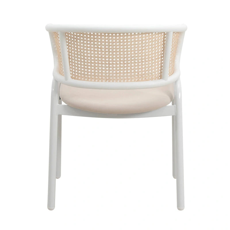 Chaise d'appoint Ervilla moderne et élégante avec dossier en rotin et pieds en acier blanc pour salle à manger et cuisine