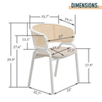 Chaise d'appoint Ervilla moderne et élégante avec dossier en rotin et pieds en acier blanc pour salle à manger et cuisine