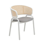 Chaise d'appoint Ervilla moderne et élégante avec dossier en rotin et pieds en acier blanc pour salle à manger et cuisine