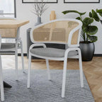 Chaise d'appoint Ervilla moderne et élégante avec dossier en rotin et pieds en acier blanc pour salle à manger et cuisine