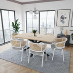 Chaise d'appoint Ervilla moderne et élégante avec dossier en rotin et pieds en acier blanc pour salle à manger et cuisine