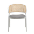 Chaise d'appoint Ervilla moderne et élégante avec dossier en rotin et pieds en acier blanc pour salle à manger et cuisine