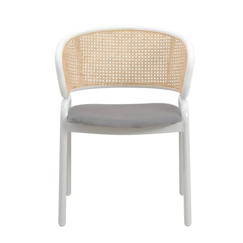 Chaise d'appoint Ervilla moderne et élégante avec dossier en rotin et pieds en acier blanc pour salle à manger et cuisine