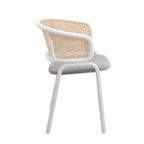 Chaise d'appoint Ervilla moderne et élégante avec dossier en rotin et pieds en acier blanc pour salle à manger et cuisine