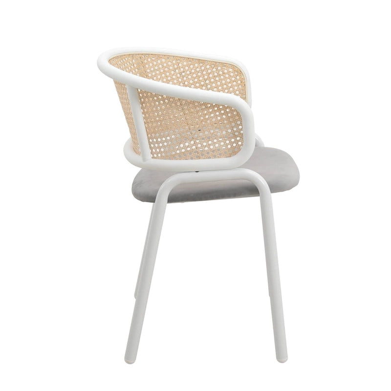 Chaise d'appoint Ervilla moderne et élégante avec dossier en rotin et pieds en acier blanc pour salle à manger et cuisine