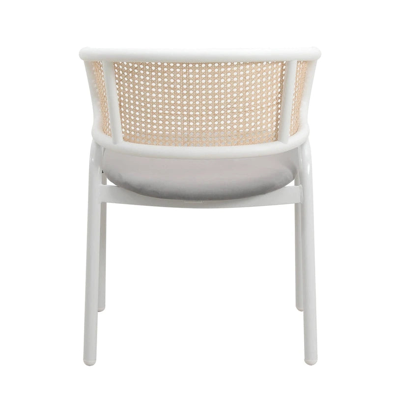 Chaise d'appoint Ervilla moderne et élégante avec dossier en rotin et pieds en acier blanc pour salle à manger et cuisine