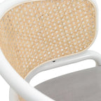 Chaise d'appoint Ervilla moderne et élégante avec dossier en rotin et pieds en acier blanc pour salle à manger et cuisine