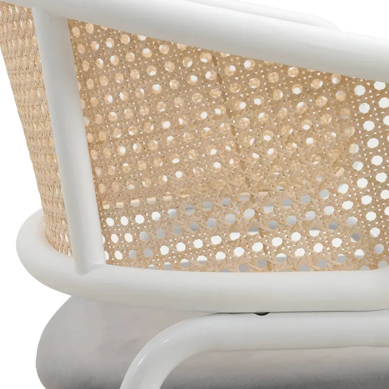 Chaise d'appoint Ervilla moderne et élégante avec dossier en rotin et pieds en acier blanc pour salle à manger et cuisine