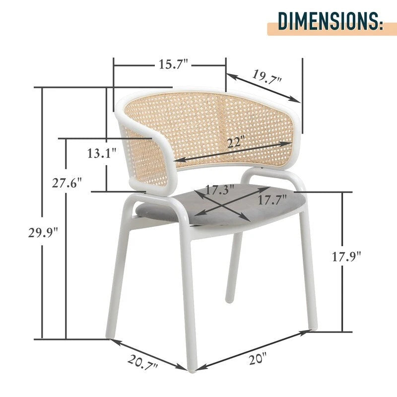 Chaise d'appoint Ervilla moderne et élégante avec dossier en rotin et pieds en acier blanc pour salle à manger et cuisine