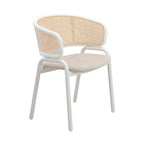 Chaise d'appoint Ervilla moderne et élégante avec dossier en rotin et pieds en acier blanc pour salle à manger et cuisine
