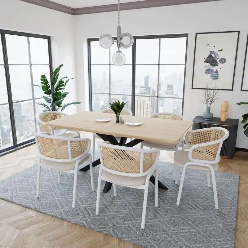 Chaise d'appoint Ervilla moderne et élégante avec dossier en rotin et pieds en acier blanc pour salle à manger et cuisine