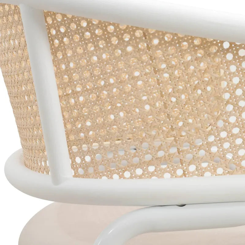 Chaise d'appoint Ervilla moderne et élégante avec dossier en rotin et pieds en acier blanc pour salle à manger et cuisine
